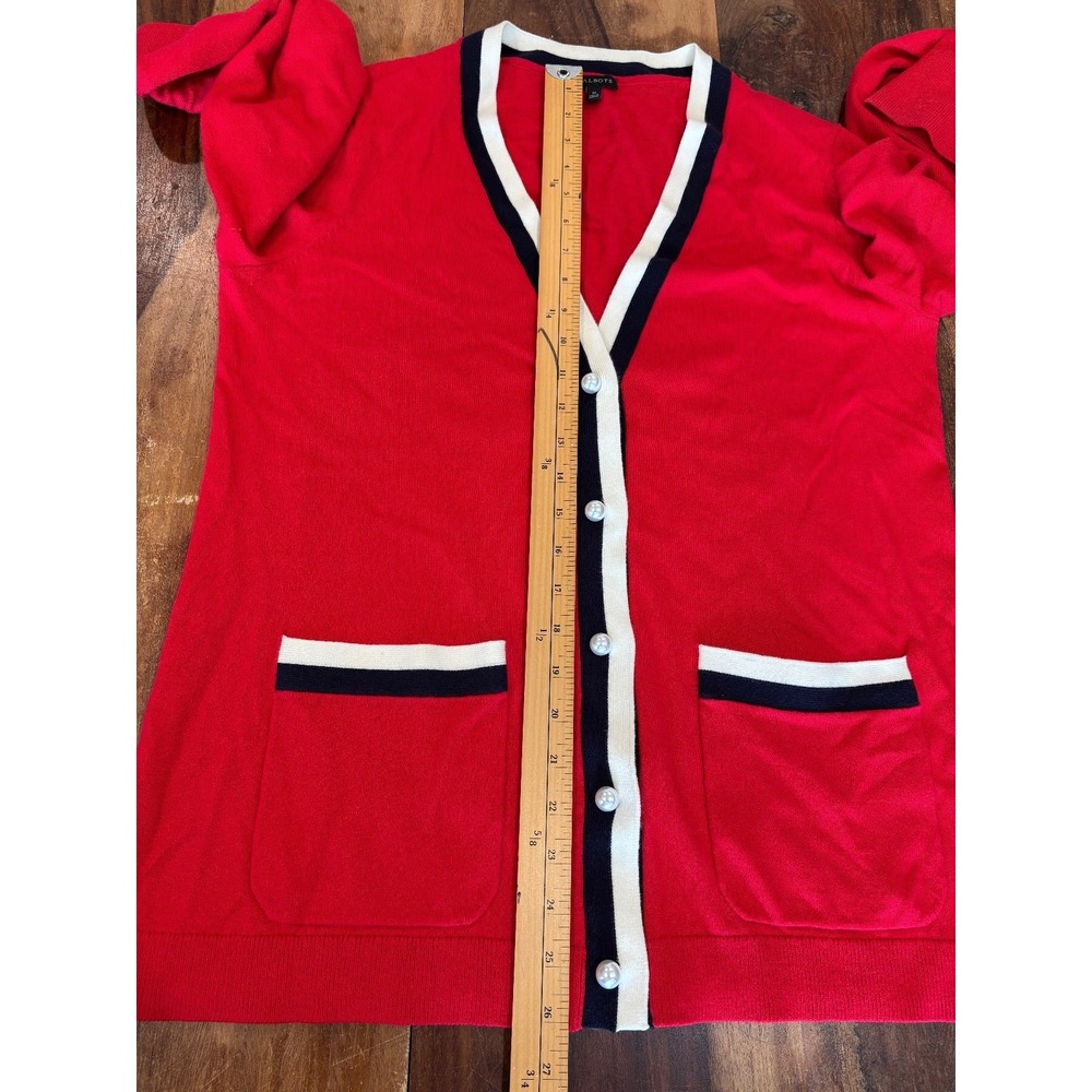 TALBOTS Women's Cashmere Blend Cardigan Sweater Long Sleeve nautical preppy sz M - Picture 5 of 8